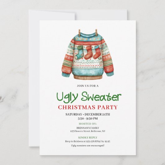 Invitation Merry Funny Ugly Sweater Christmas Party Card (Devant)