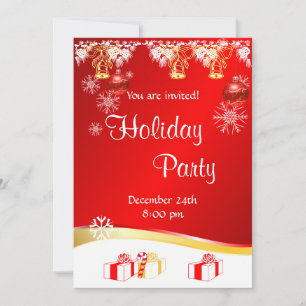 Invitation Merry Holiday Party on red background