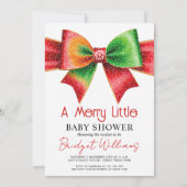 Invitation Merry Little Baby shower bow, snowflakes Christmas (Devant)