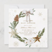 Invitation Merry Little Baby shower couronne neutre (Devant)