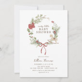 Invitation Merry Little Baby shower Red Bow Wreath (Devant)