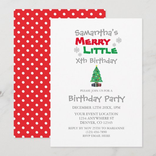 Invitation Merry Little Birthday (Devant / Derrière)