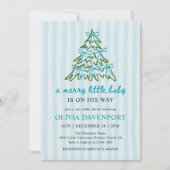 Invitation Merry Little Blue Bow Christmas Boy Baby Shower (Devant)