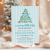 Invitation Merry Little Blue Bow Christmas Boy Baby Shower