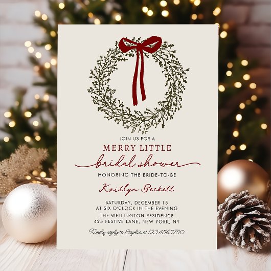 Invitation Merry Little Bow Christmas Wreath Bridal Shower