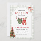 Invitation Merry Little Boy Gingham Christmas Baby Shower (Devant)