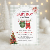 Invitation Merry Little Boy Gingham Christmas Baby Shower