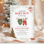 Invitation Merry Little Boy Gingham Christmas Baby Shower