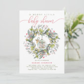 Invitation Merry Little Christmas Baby shower Wreath (Debout devant)