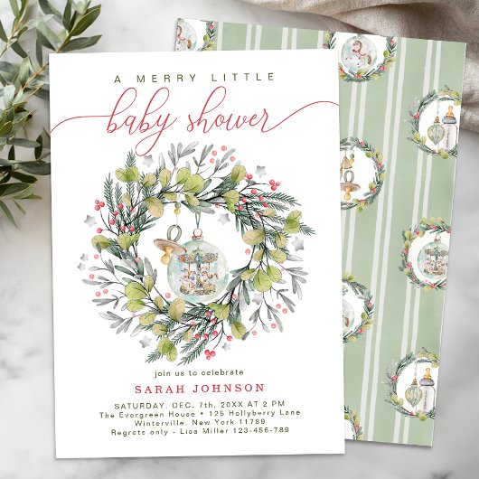 Invitation Merry Little Christmas Baby shower Wreath