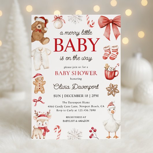 Invitation Merry Little Christmas Festive Winter Baby Shower