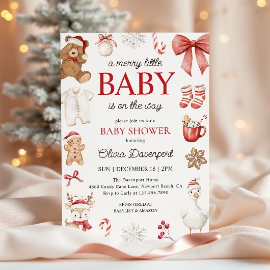 Invitation Merry Little Christmas Festive Winter Baby Shower
