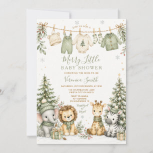 Invitation Merry Little Christmas Safari Animaux Baby Shower