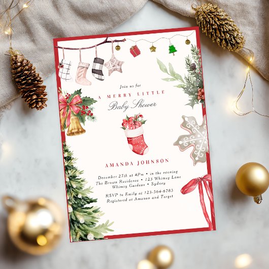 Invitation Merry Little Christmas tree Ornaments Baby Shower