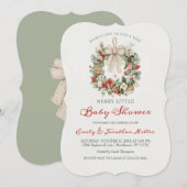 Invitation Merry Little Christmas Wreath Bow Baby Shower (Devant / Derrière)