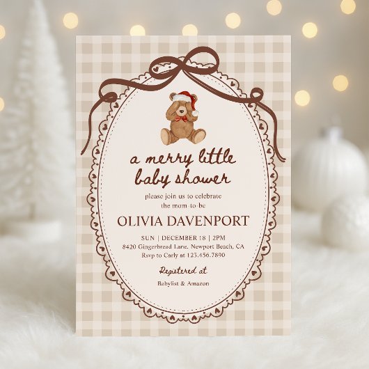 Invitation Merry Little Teddy Bear Christmas Baby Shower