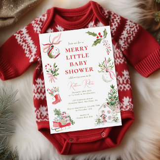 Invitation Merry Little Watercolor Christmas Baby Shower