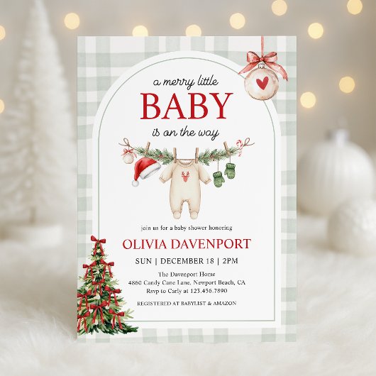 Invitation Merry Little Winter Gingham Christmas Baby Shower