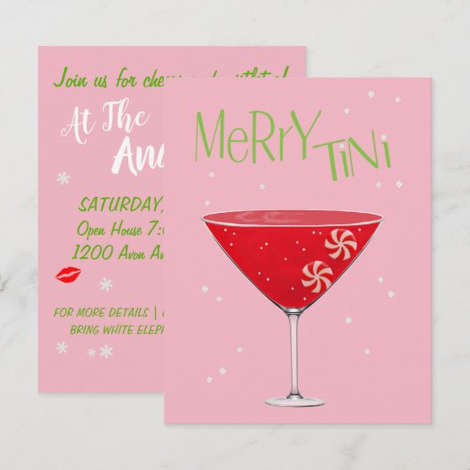 Invitation Merry-tini Merry Martini Holiday Cocktail Party (Devant / Derrière)