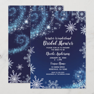 Invitation Merveille d'Hiver Flocons de Neige Bleus et Blancs