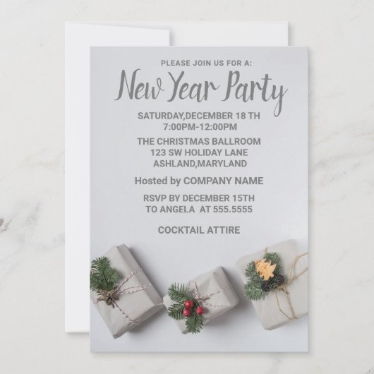 Invitation Merveilleux cadeau de nouvelle année Grey (Devant)