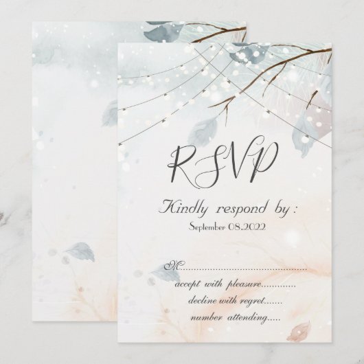 Invitation Merveilleux Hiver,Branche d'Arbre RSVP  (Devant / Derrière)