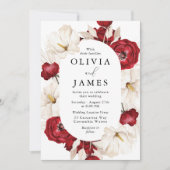 Invitation Merveilleux Mariage Premium Fleurs rouges et blanc (Devant)