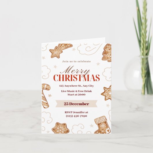 Invitation Merveilleux Monde Aquarelle Rouge Beige : Biscuit (Devant)