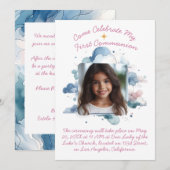 Invitation Mes premiers nuages d'aquarelle communion (Devant / Derrière)