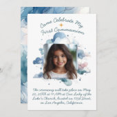 Invitation Mes premiers nuages d'aquarelle communion (Devant / Derrière)