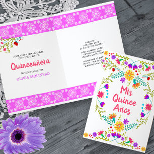 Invitation Mes Quinze Ans Floral Mexicain Fiesta Quinceanera