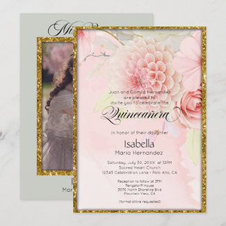 Invitation Mes Quinze Fleurs Rose Pâle Magnifiques