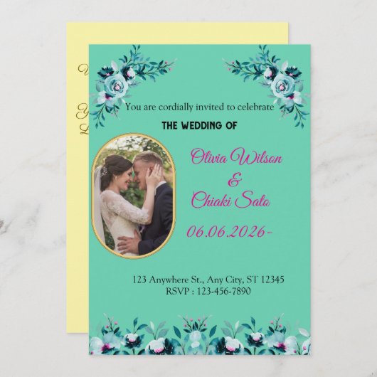 Invitation Message au dos de l'invitation de mariage moderne (Devant / Derrière)