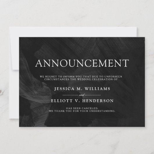 Invitation Message d'annulation du mariage Noir formel (Devant)