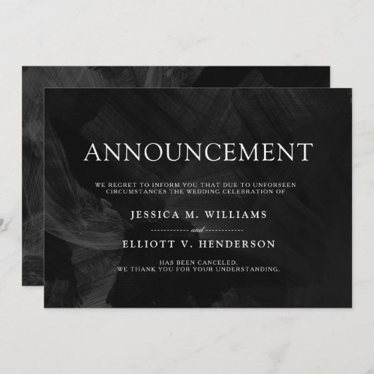 Invitation Message d'annulation du mariage Noir formel (Devant / Derrière)