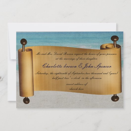 Invitation Message dans une bouteille Mariage de plage (Dos)