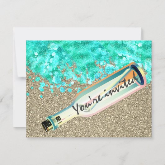 Invitation Message dans une bouteille plage sable mer vagues  (Devant)