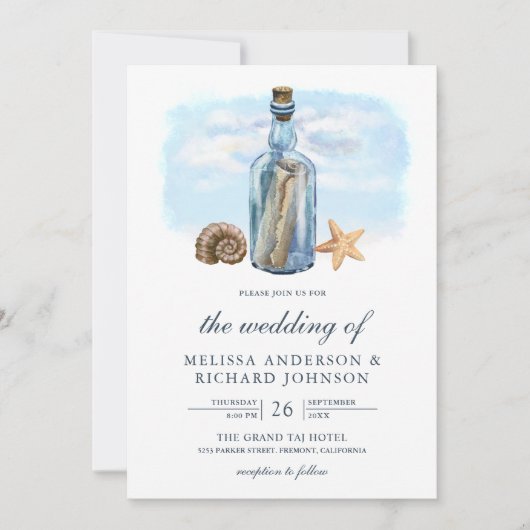 Invitation Message dans une bouteille Rustique Mariage nautiq (Devant)