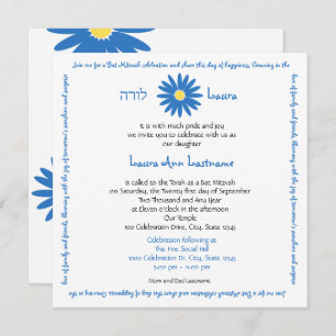 Invitation Message de la marguerite bat mitzvah Bleu