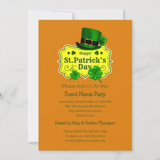 Invitation Message de Votre Nom St Patricks Day Trèfle Vert (Devant)