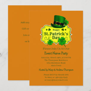 Invitation Message de Votre Nom St Patricks Day Trèfle Vert