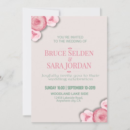 Invitation Message Mariage floral abordable (Devant)