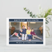 Invitation Message personnalisé | Bleu | Photo de Noël de vac (Debout devant)