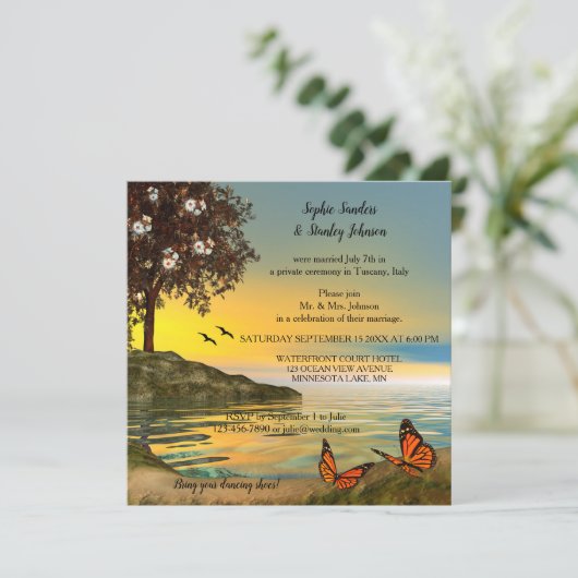 Invitation Message romantique papillon ou après mariage Invit (Debout devant)