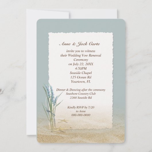 Invitation Message Starfish Dans Une Bouteille Vow Renouvelle (Dos)