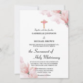 Invitation Messe de Mariage Catholique Floral Rose Pâle Éléga (Devant)