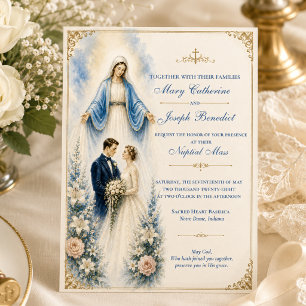 Invitation Messe de mariage florale mariale catholique
