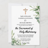 Invitation Messe de mariage florale verte douce élégante blan (Devant)