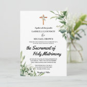 Invitation Messe de mariage florale verte douce élégante blan (Debout devant)