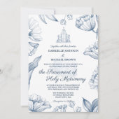 Invitation Messe de mariage nuptial florale bleue élégante d' (Devant)